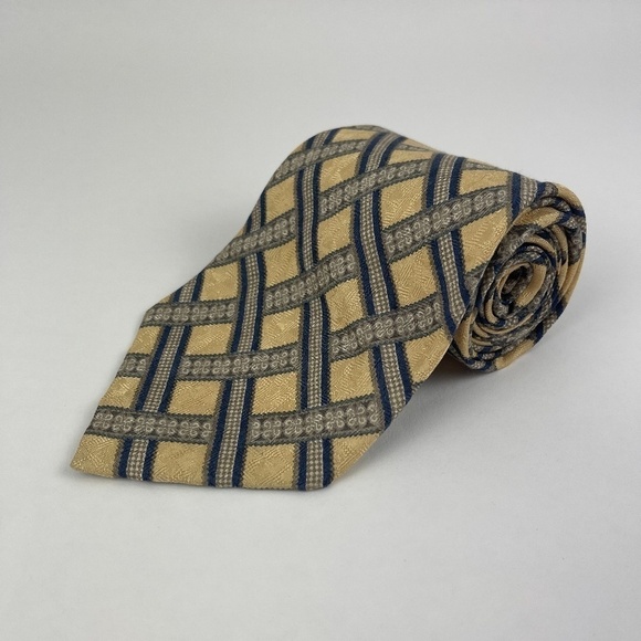 Claiborne Tie Mens Yellow Plaid Silk - Picture 1 of 5